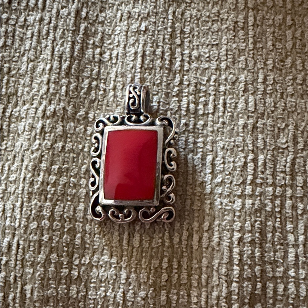 Sterling Silver Pendant Necklace with Red Rectangular Stone